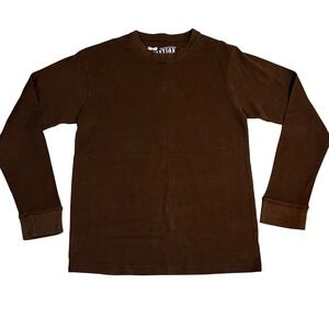 Evolution Mens Brown Waffle Knit Thermal Long Sleeve Shirt M Earthy Gorpcore